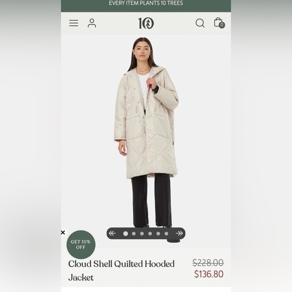 🌳Nordstrom Tentree Maxi Puffer Coat Quilted M/L Hood water resistant - Picture 15 of 15